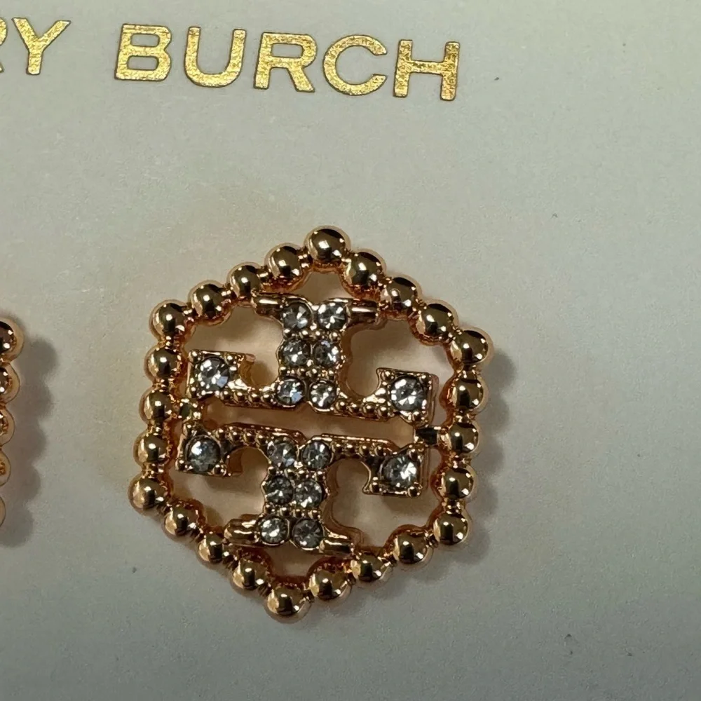 Tory Burch New Milgrain Hex Pavé Rose Gold Stud Earrings